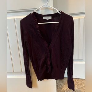 Loft woman’s purple ruffle top cardigan